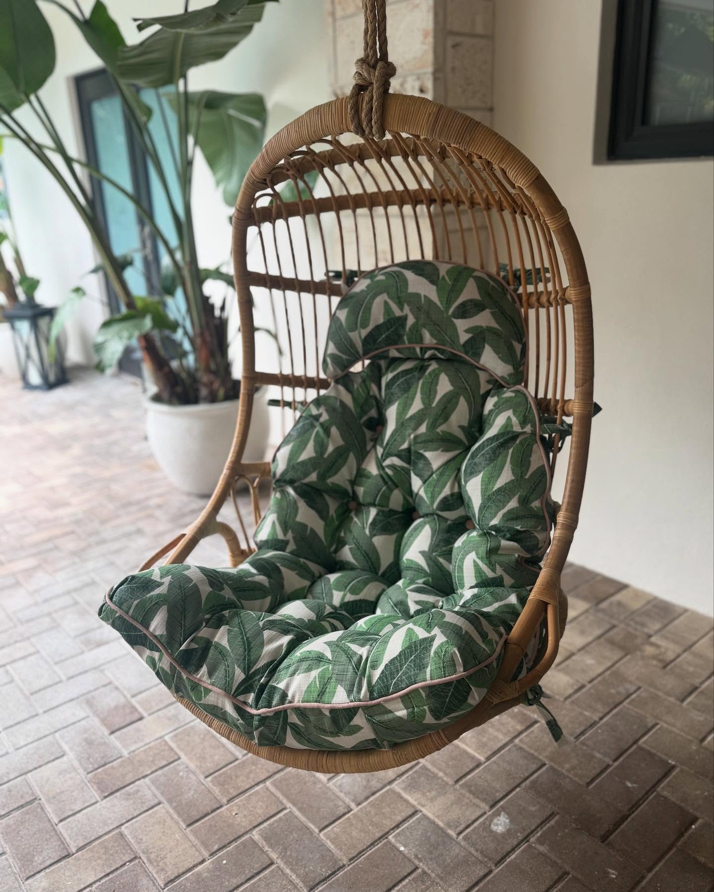 Handmade swing cushion insert and cover.